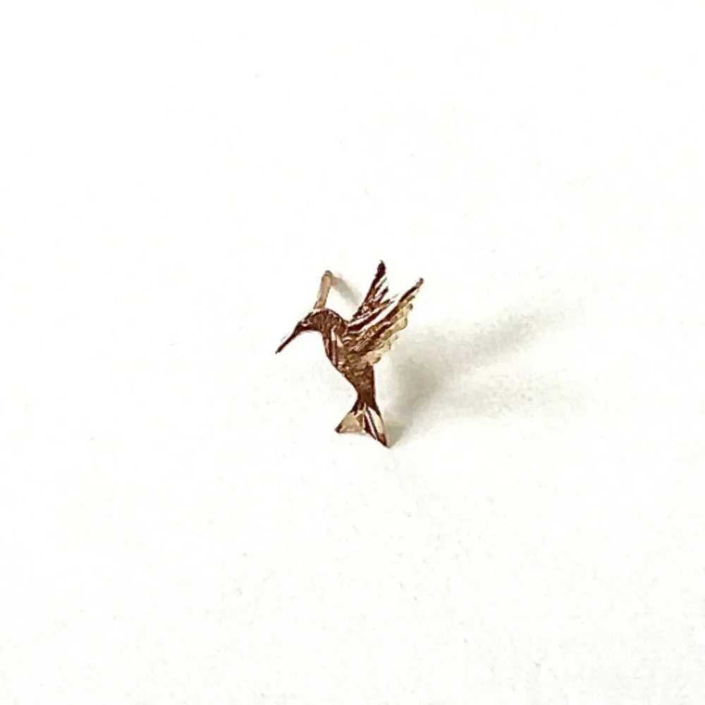 14k Yellow solid Gold Hummingbird Stud Earrings (11 X 12mm) | Gift | Real Gold |
